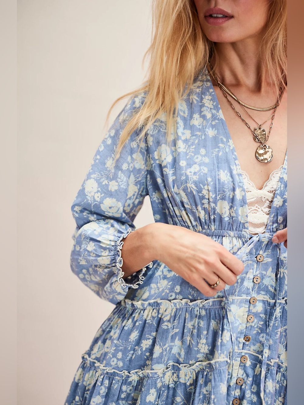 NWT FREE PEOPLE Pappiet Midi Dress | Blue Combo MSRP $168 Size L - Picture 3 of 10
